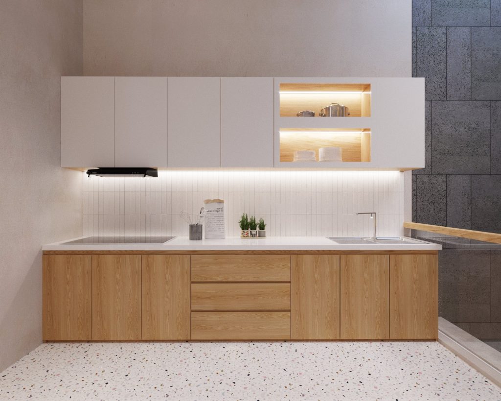 Phòng bếp ấm áp và thoáng mát của thiết kế Nhà ở kết hợp kinh doanh-văn phòng Kitchen Studio