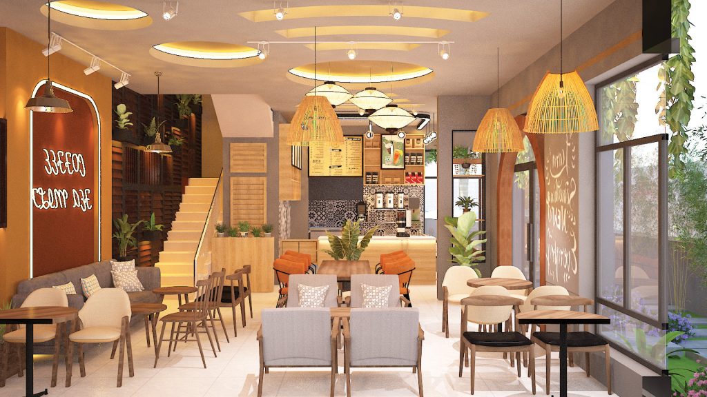 Thiết kế không gian quán cafe  40m2 ấm áp, trang nhã 