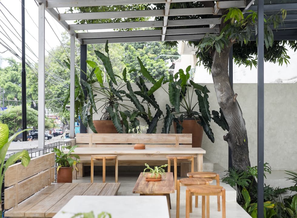 Mô hình quán cafe cây xanh phong cách hiện đại